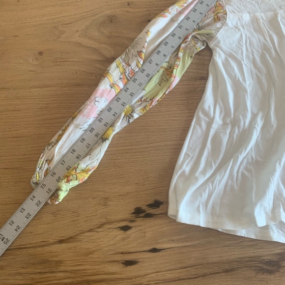 Free People Picking Petals Floral Balloon Sleeve Ivory Yellow Women’s L NWOT - Picture 9 of 13